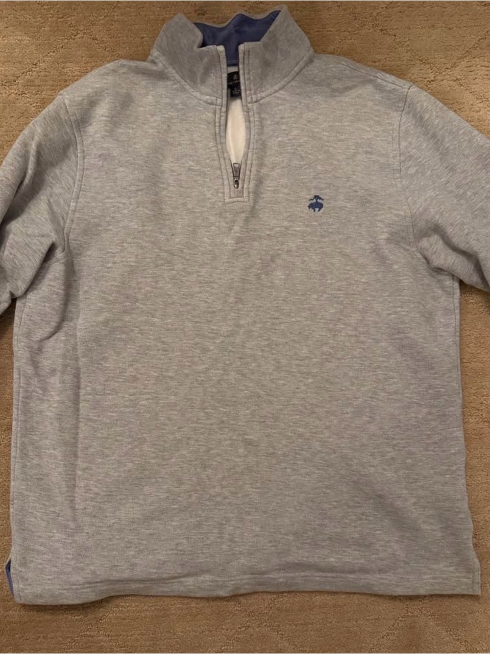 Brooks Brothers Light Gray Quarter-Zip Pullover with Navy Logo